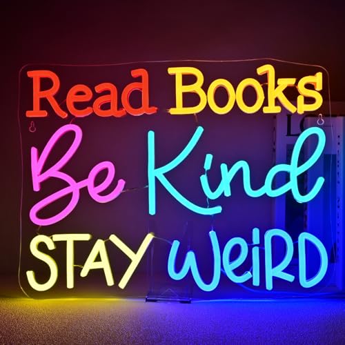 Image of Ineonlife Read Books Be Kind Stay Weird Neon Sign Classroom Neon Lights Girls Club For Wall Decor Colorful Light Up Sign For Boys Bedroom Living Room Bookstore Library Bookish Decoration Teen Gifts