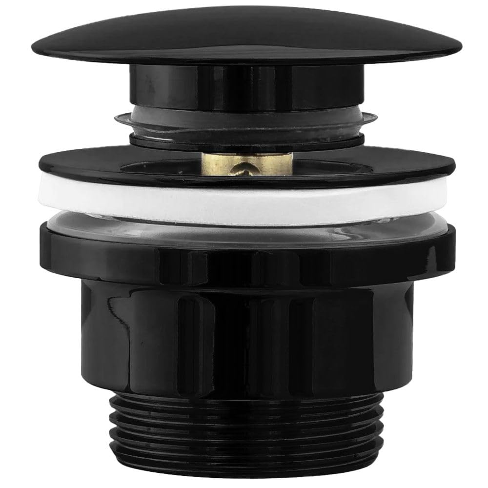 Rea - Tapón Universal para Lavabo de baño con desbordamiento, tapón Pop-up de latón (Negro Brillante)