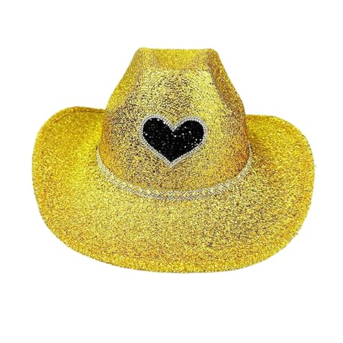 Uoqpty Glitter de sombrero de vaquera, sombreros de Mujeres - Western Hat Wide Brim Sparkly | Vestir accesorios de cosplay, accesorios de disfraces para la fiesta de cumpleaños de Halloween