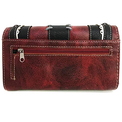 Justin West Trendy Western Rhinestone PU Leather Western Red Wallet4