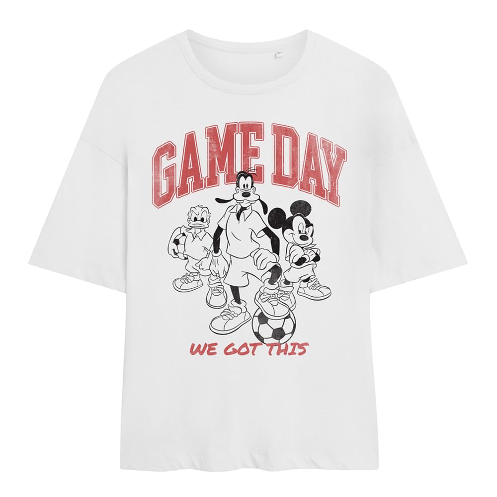 Disney Women's White Mickey Friends Game Day Oversized T Shirt, Xxl