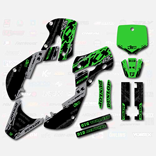 Boston Decal Works Grey Green Slick Racing Graphics fits a Kawasaki Kx 65 00-19 Graphic Kit Sticker Kx65 MX