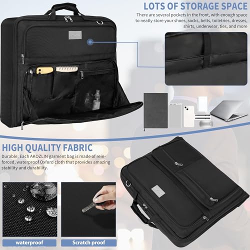 AKOZLIN Travel Luggage Garment Bag Foldable Hanging Suit Bag with Shoulder Strap For Men Women Business Black4