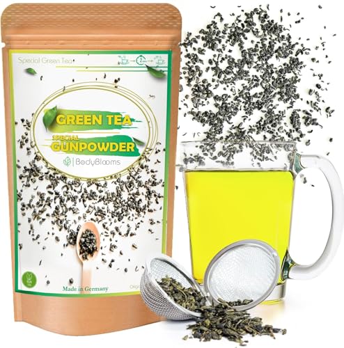 BODYBLOOMS Té Verde en Hojas Especiales Gunpowder – Origen Chino, Carácter Único, Adelgazante, Infusiones y Té de Hierbas Purificante y Drenante