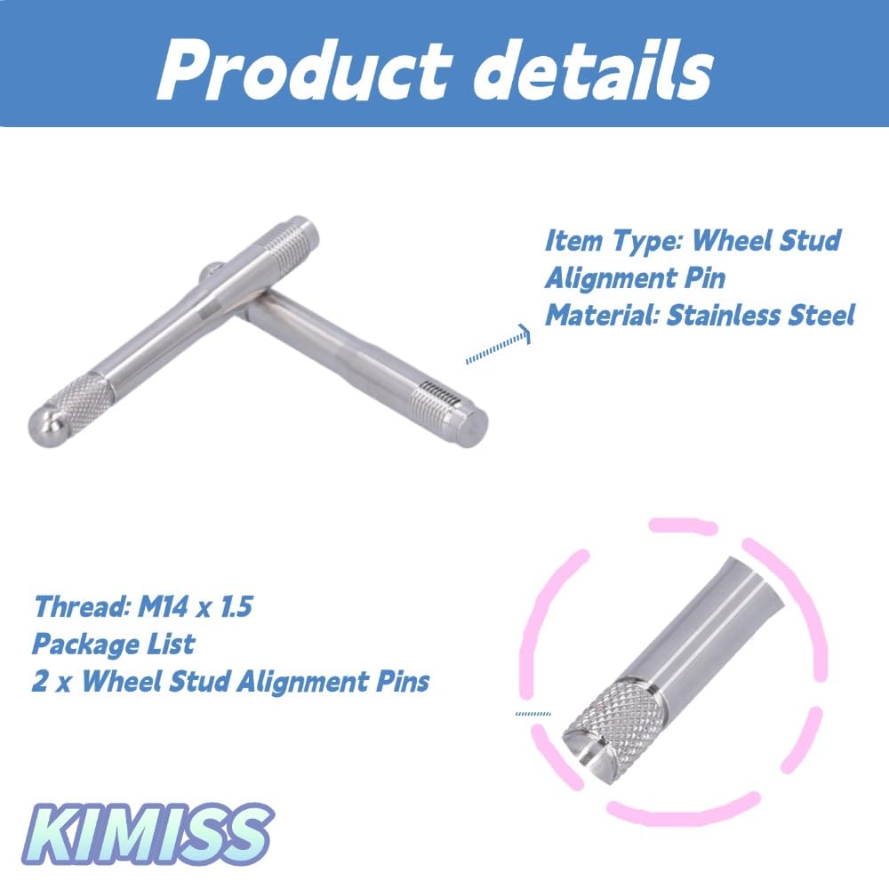 2pcs Strumento di Allineamento delle Ruote, KIMISS Perni di Allineamento dei Perni delle Ruote Guida di Montaggio delle Ruote M14 X 1,5 Strumento di Installazione dei Prigionieri delle Ruote in
