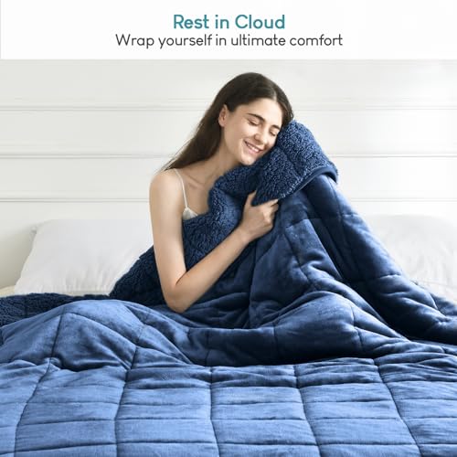 Cottonblue Weighted Blanket 20lbs 60x80 Inches, Navy Blue Sherpa Blanket Throw Sofa Bedding Heavy Blanket for Adults, Soft Cozy Fleece Blanket On Queen Bed, Plush Fleece Minky 20 lb Weighted Blanket