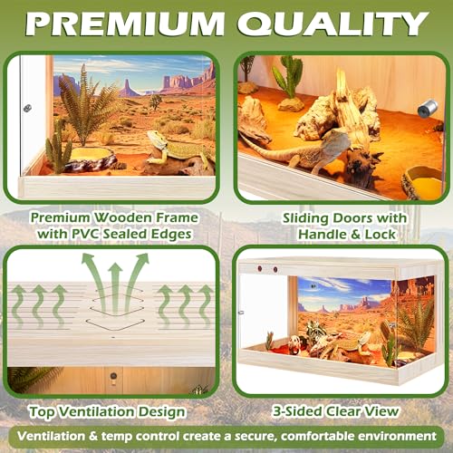 Image of Royxen Reptile Enclosure,31 Gallons Reptile Tank with Wooden Top and Lockable Design,Tempered Glass Bearded Dragon Tank for Lizard Gecko Habitat (Oak,24 inch Length)
