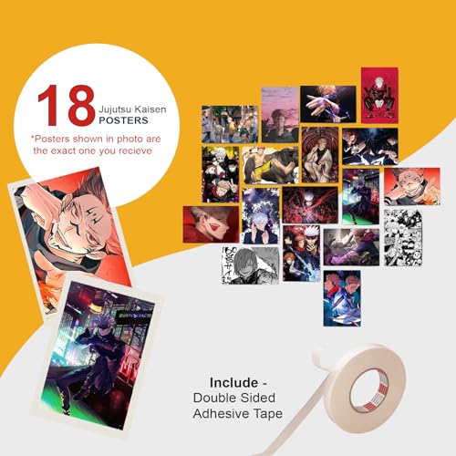 Image of ATEVON Jujutsu Kaisen Anime Wall Collage Kit - Pack of 18 Multicolor 6x4 inch Posters Featuring Yuji Itadori Megumi Fushiguro Satoru Gojo - Manga Wall Art for Bedroom Dorm Decor (300 GSM)