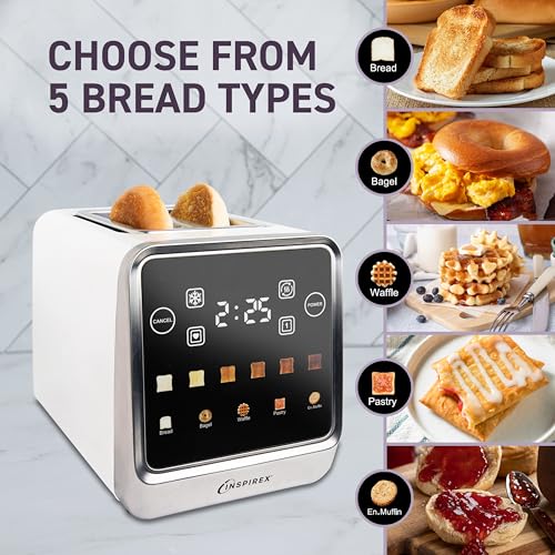 Inspirex Touch Screen Toaster - 2 Extra Wide Slots - 5 Bread Types and 6 Browning Levels - Defrost, Reheat, Favorite, & Single Slot Modes - For Toast, Bagels, & Waffles – White - image 7