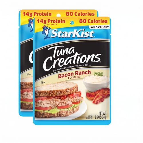 StarKist Tuna Creations Bacon Ranch Pouch (2.6 oz - 2 Pack) Wild Caught, High Protein Shelf Stable Seafood, Gluten Free, Soy Free, Kosher, No Draining, Ready to Eat for Salads and Sandwiches