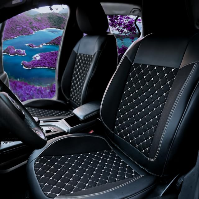 2 stuks autostoelhoezen voor Citroen Ds4 C4 Cactus Ds5 C-Crosser C5 C4 C3 C4 C5 C3 C6 C4, lederen zitkussens set waterdicht ademend autostoelbeschermers accessoires,D/black and white