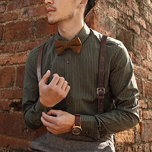 Ringsun Genuine Leather Suspenders For Men, Y Design Leather Suspenders, Adjustable Mens Leather Suspenders Wedding & Party Essentials, Dark Brown #TOP5