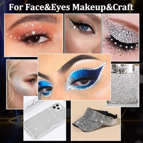 Image of Ahamo 2000+PCS Face & Hair Rhinestones Stickers Kit for Women - Shimmering Stone Stickers for Diwali, Weddings, Parties - Face Glitter & Hair Stone Decoration Accessories