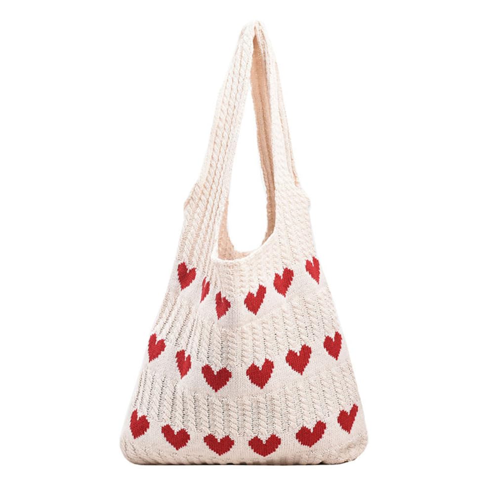 Cute Tote Bag Knit Aesthetic Crochet Shoulder Bag Fashion Handbag Casual Bags Beach Bag for Women Girl
