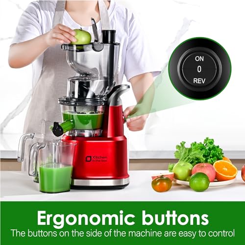Image of Cold Press Juicer Machines, Kitchen in the Box Slow Masticating Juicers Machine,3.26inch Large Wide Feed Chute Fit Whole Fruits & Vegetables,BPA Free,Easy to Clean (Red)