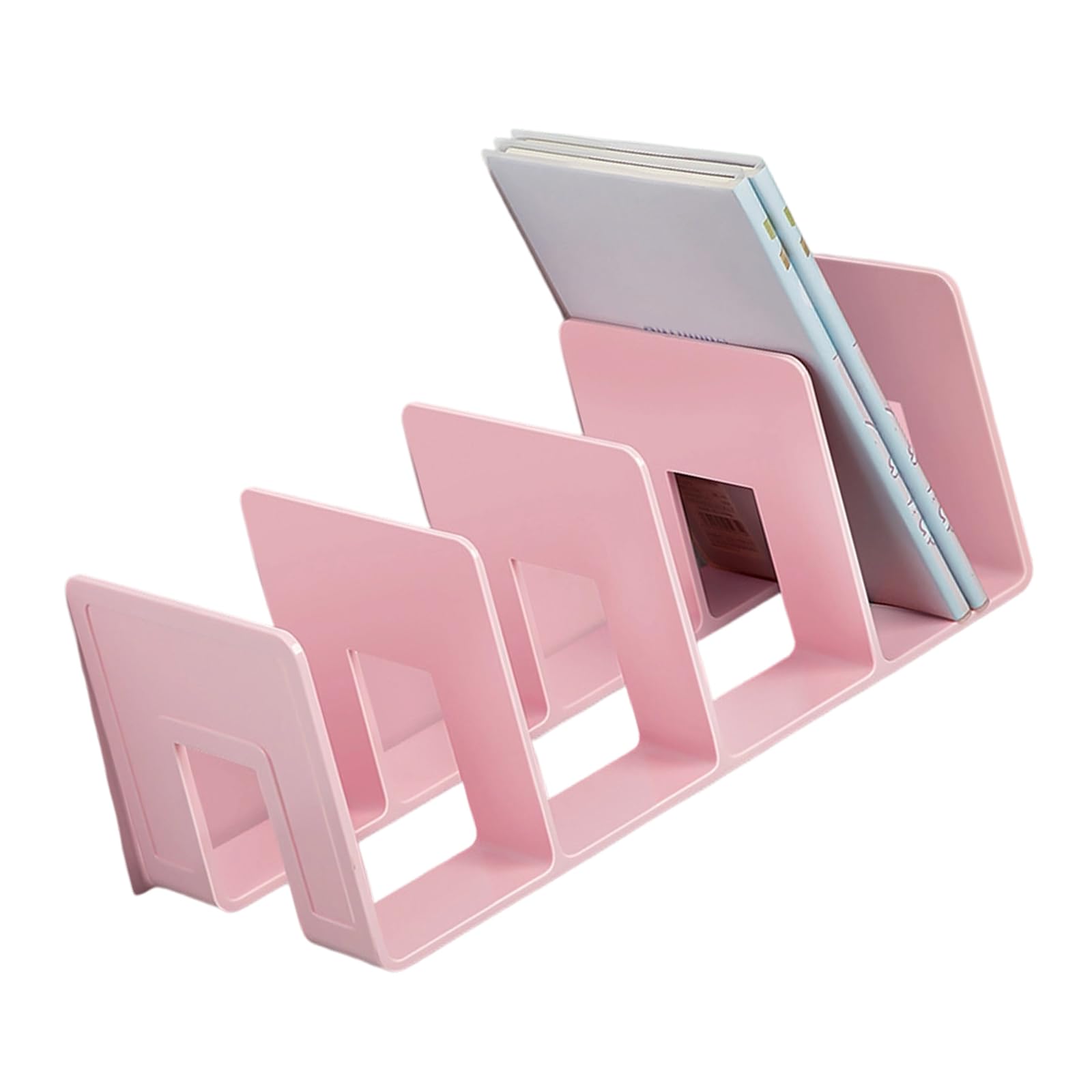 Bookend for Shelf 4 Section Acrylic Book End Magazine Stand 4 Compartment Space Saving Organiser Stopper Acrylic Bookends for Shelves