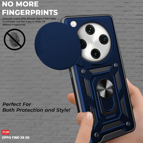 Image of AESTMO Tough Armor Oppo Find X8 5G Bumper Back Case Cover | Ring Holder & Sliding Camera Shield Cover | 360 Degree Protection Back Case Cover for Oppo Find X8 5G (Blue)