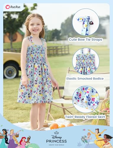 Image of Disney Princess Frozen Elsa Minnie Stitch Toddler Girl Dress Bow Tie Straps Smocked Summer Outfit Birthday Party Clothes 2-9Y