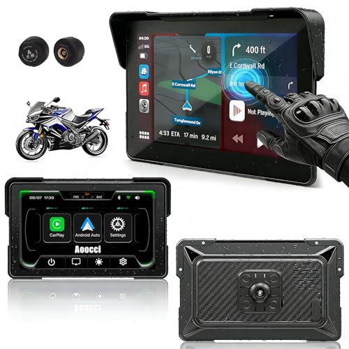 Image of C7 Motorcycle Carplay, GPS Navigation System with Apple CarPlay & Android Auto, 7-inch HD Touchscreen for Motorcycle, IP67 Waterproof, Support Dual Bluetooth, Smartphone Mirroring(C7 with TPMS)