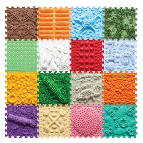 ORTO NATURE 16-teiliges Sensorik-Puzzle-Matten-Set Orthopädische Massagematte für Kinder Erwachsene & autistische Kinder Sensorik-Spielzeug Sinnesmatten Strukturmatten (Joyful Land)