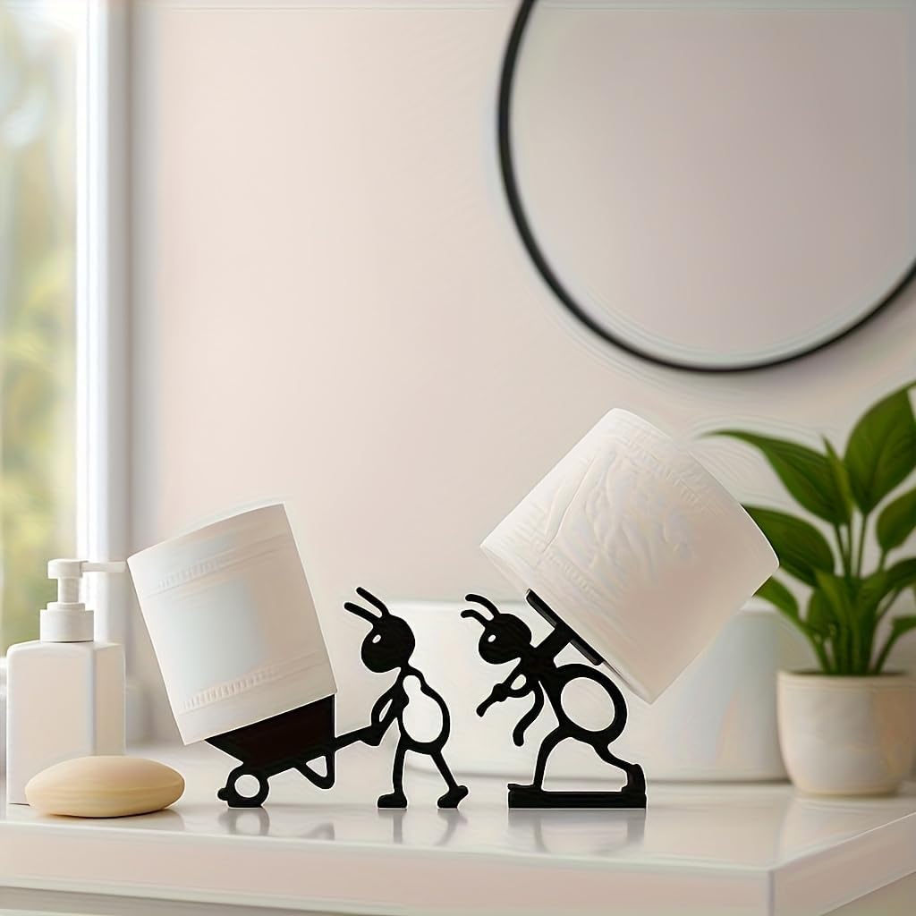 1pc Modern Ant-Shaped Toilet Paper Holder - Cute Bathroom Decor with Stable Base, Durable Plastic Toilet Paper Dispenser (Black 2)