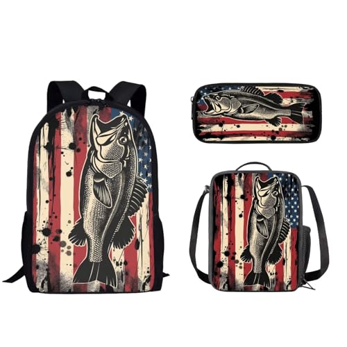 Set di 3 zaini da scuola per studenti con zaino da 43.2 cm borsa per il pranzo astuccio per matite per bambini alla moda per la elementare per ragazzi e ragazze