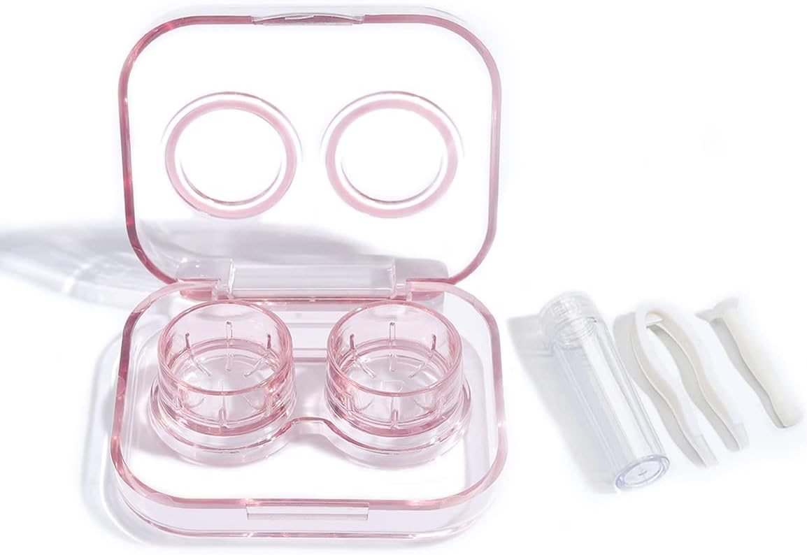 wolpin Plastic Contact Lens Case Box | Travel-Friendly See-Through Storage with Leakproof Design for Men & Women (Transparent, Pink)