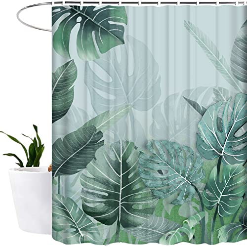 MUSOLEI Rideau de Douche Anti-moisissure Salle de Bain et Rideau Baignoire 180 x 200 de Beaux Imprimés en Tissu Imperméable avec 12 Crochets Résistant Facile à Installer (Plante 2) Cover