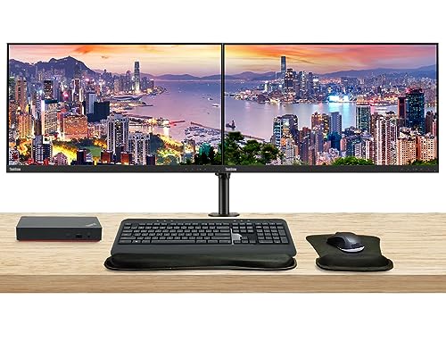 Image of Lenovo ThinkVision S27e 27-inch 1920 x 1080 LED Backlit Full HD LCD, 2-Pack Bundle with HDMI, VGA, Dual Monitor Stand, ThinkPad Universal USB-C Dock, MK540 Wireless Keyboard & Mouse, Mouse & Wrist Pad