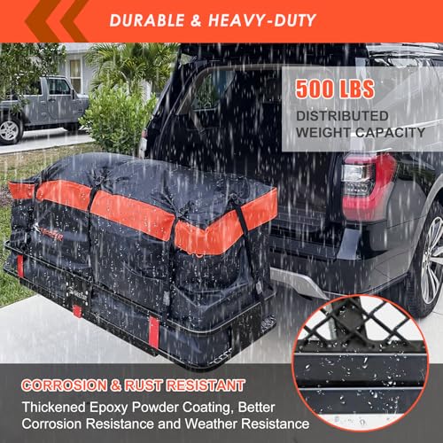 Image of Hitch Cargo Carrier Basket 60 inch*25 inch*6 inch+Bag 25 Cubic Feet(60 inch*24 inch*31 inch) | Included Cargo Net with Attachment Hooks,Ratchet Straps,Hitch Stabilizer|500 Lbs Capacity,Foldable,fit 2 inch Receiver