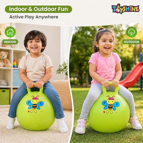 Image of Toyshine Hopper Ball 45cm for Kids Ages: 3-6 Inflatable Hopping Balls Jumping l Toys Sit and Bounce Ball with Handle - Green