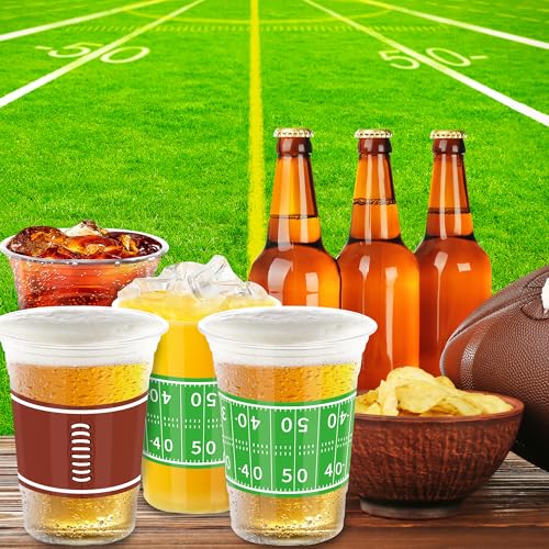 50 PCS Football Cups, 16 OZ Football Party Cups, Thickened Football Plastic Cups, Disposable Clear Drinking Cups in 2 Designs for Football Party Supplies Football Party Decorations Touchdown Favors - Image 3