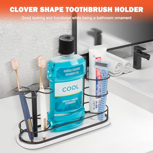 Image of Toothbrush Holder Stand for Bathroom, Metal Toothbrush Organizer with Marble Base, Toothbrush Storage Collection for Family, Suitable for Home Hotel Countertop Vanity (Large, Matte Black)