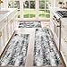 Tritard Upgrade Non Slip Kitchen Rugs Sets of 3 Washable Kitchen Mats for Floor Abstract Kitchen Runner Rug Ultra Soft Floor Mat Set Kitchen Carpet Rugs for Hallway, Laundry, Entryway, Office, Grey