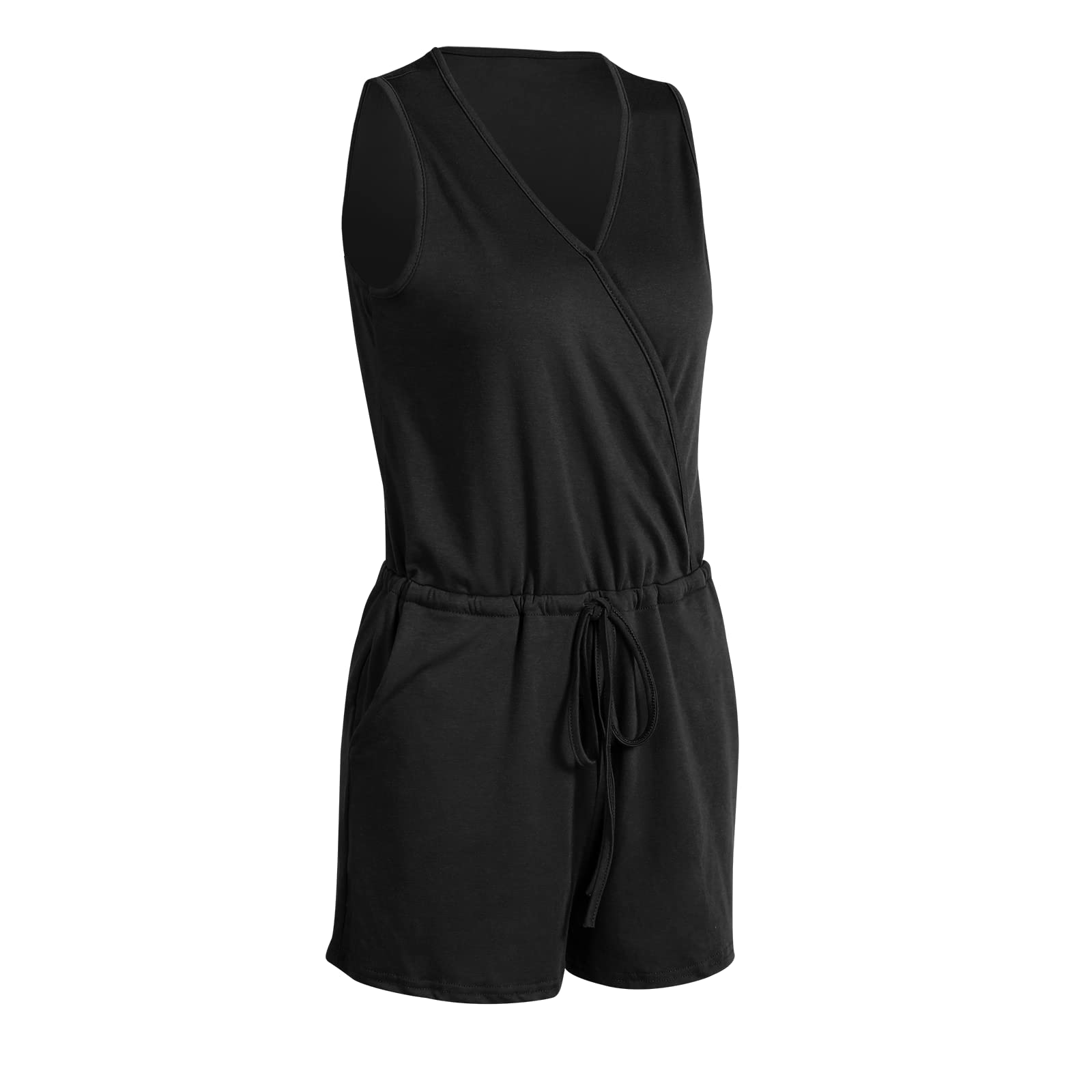 Leezepro Women Ladies Playsuit Jumpsuits Dungarees for Women Summer Elegant V Neck Casual Short Rompers with Pockets Mini Playsuit