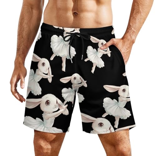 Funny Rabbit Ballet Dance Mens Swim Trunks with Quick-Drying Lining Beach Shorts for Outdoor Sports