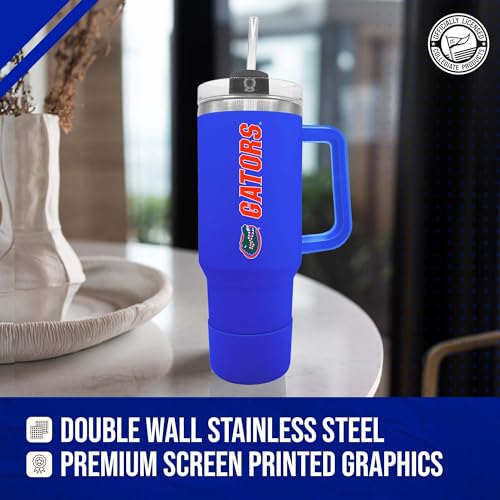 Image of Campus Colors College & University 40 oz Travel Tumbler With Handle - Dual Option Lid With Straw - Vacuum Insulated Stainless Steel (Florida Gators - Royal)