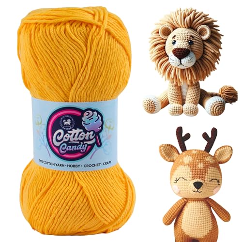 Image of NESTNHAVEN Cotton Candy 100% Cotton Yarn - (100g, 185 Meters) - Luxury Yarn for Crochet, Amigurumi, Embroidery, Toys, Garments, Flowers and Hobby, Projects. (Sunset Yellow) | (500 Gm)