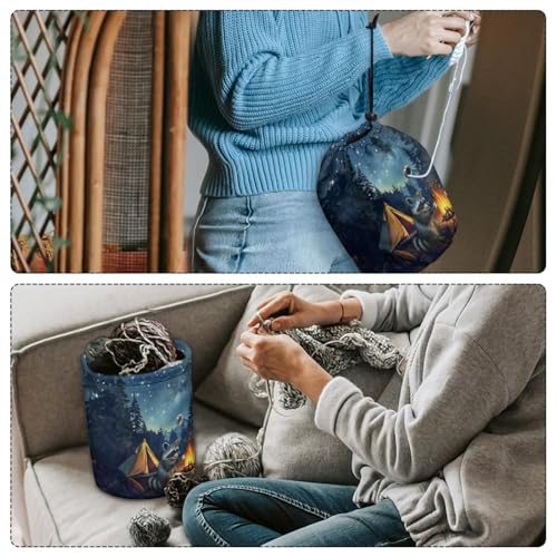 Image of Sellikakes Raccoon Space Small Yarn Holder Knitting Crochet Bag Organizer Store Crocheting Project Accessories Sewing Supplies Skein Ball