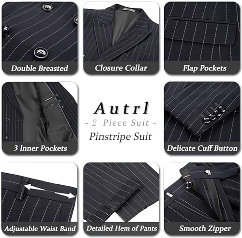 Mens Pinstripe Suit 2 Piece Double Breasted Suit Slim Fit Suits Wedingg Prom Party Suit Set Casual Business Suit3