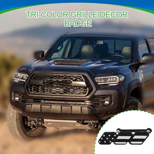 Image of Tri-Color Grille Decor Badge, Front Grill Emblem, Tri-Color Grille Badge Emblem Decoration Accessories, Grille Insert Trims Car Decor Fit for Tacoma 4Runner Tundra (Black Flag)