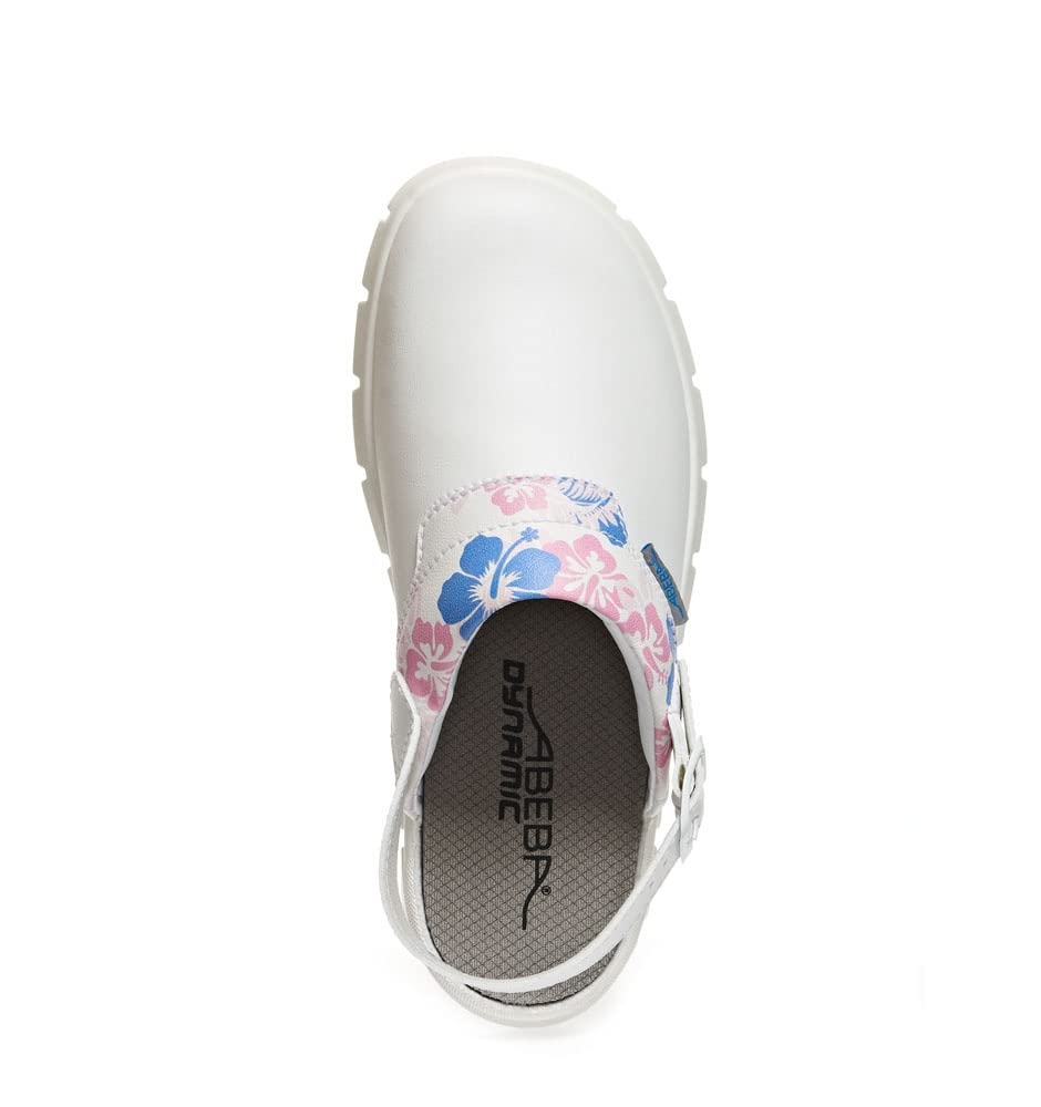 Abeba Clog 7320 - Dynamic Glattleder, weiß mit Aufdruck Blumenmuster, zertifiziert, 40