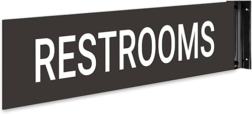 Letrero de proyección de baño, doble cara, (SI-7599) 2 x 10 pulgadas, ACM, con accesorio negro satinado de níquel cepillado, fabricado en EE. UU