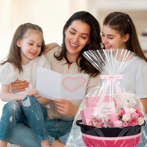 Image of Colingmill 1 Set Woven Basket for Gift Empty with Cellophane Wrap Set 14 x 10 x 5.5 Inch, Medium Decorative Gift Basket Empty to Fill, Cotton Rope Storage Box Decor (Black Hot Pink)