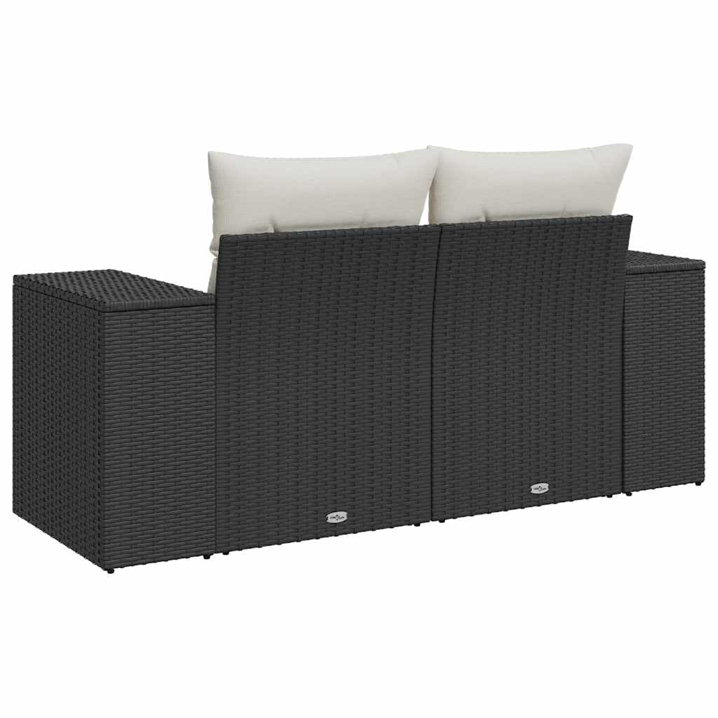 Divano da Giardino a 2 Posti Nero in Polyrattan con Cuscini Sfoderabili Lavabili, Set Salotto Modulare da Esterno Resistente UV, 186x62x69 cm per Terrazza Balcone con Rivestimenti Rimovibili
