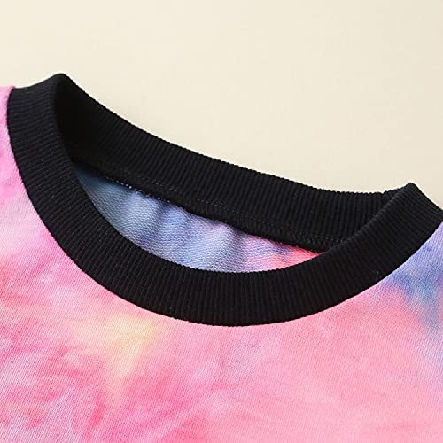 Girls Cropped Sweatsuit Pants Outfit Set, Tie-Dye Pullover Crop Sweatshirt + Sweat Jogging Pants 2 Pieces Clothes Set, Multicolored, 11-12 Years = Tag 160 #TOP2