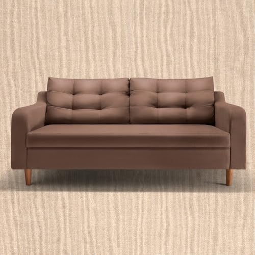Image of Duroflex Ease Plus - 3 Seater Sofa Set for Living Room | 3 Year Warranty | Premium Wooden Frame Sofa | Anti-Pilling Fabric, Fade & Termite Resistant | Comfortable & Durable Couch - Cocoa Brown