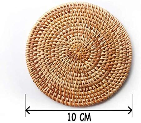 Rattan Coasters, Coasters Exotic Handmade Teacup Coasters, Creative Gift for Kitchen Table Drinks Crafts Table Desk Office Hote for Drinks,Round Natural Coasters, Drink Spills Coasters Set 6 PCS