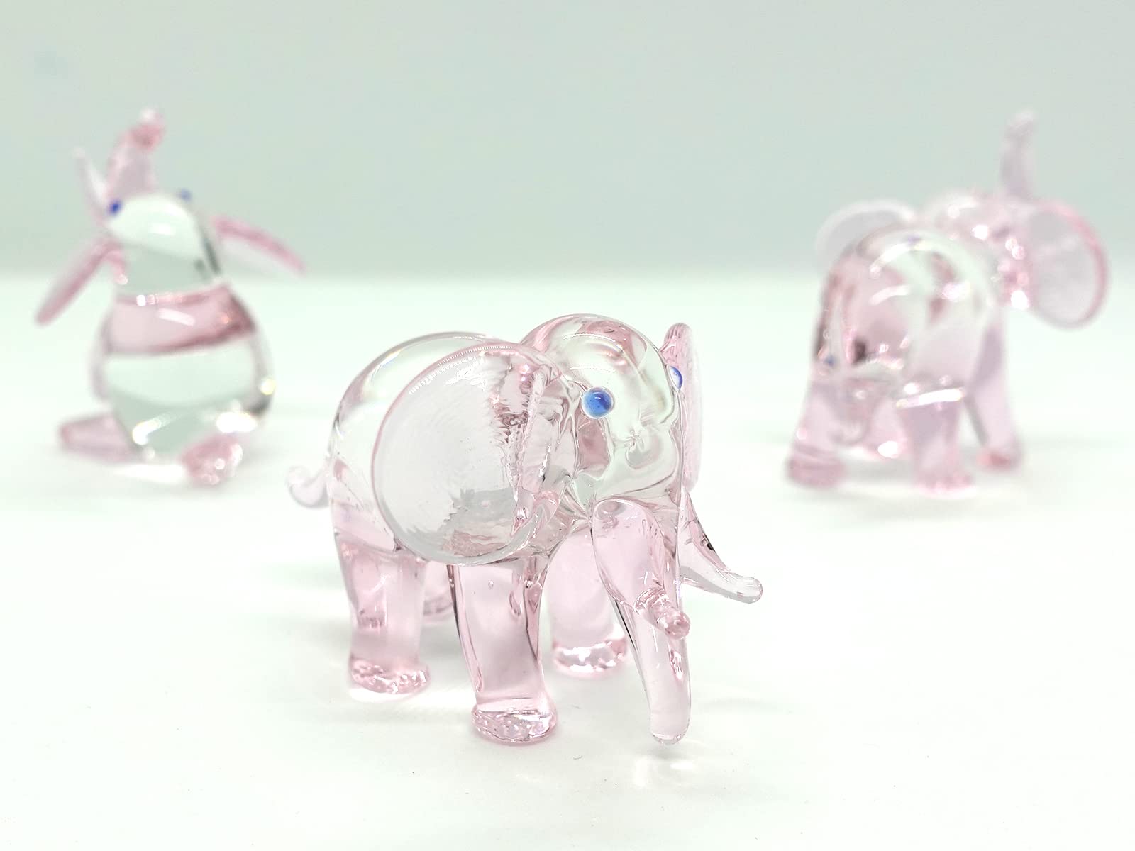 Set 3 Figuras en miniatura de elefante Animales soplado a mano Color vidrio arte coleccionable regalo decorar (rosa)