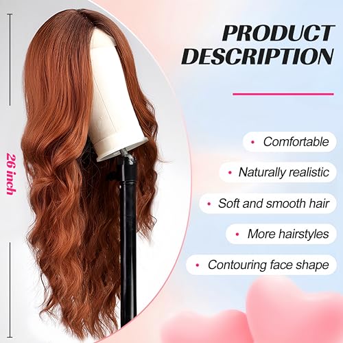EMMOR Long Ginger Wavy Wig for Women Lace Front Wigs Auburn Natural Looking 26 Inch Middle Part Curly Wig Heat Resistant Synthetic Wigs for Daily Party Use - Image 2